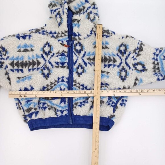 iets frans UO Blue + White Printed Cropped Fleece Jacket Women's S Fair Isle - Picture 12 of 12